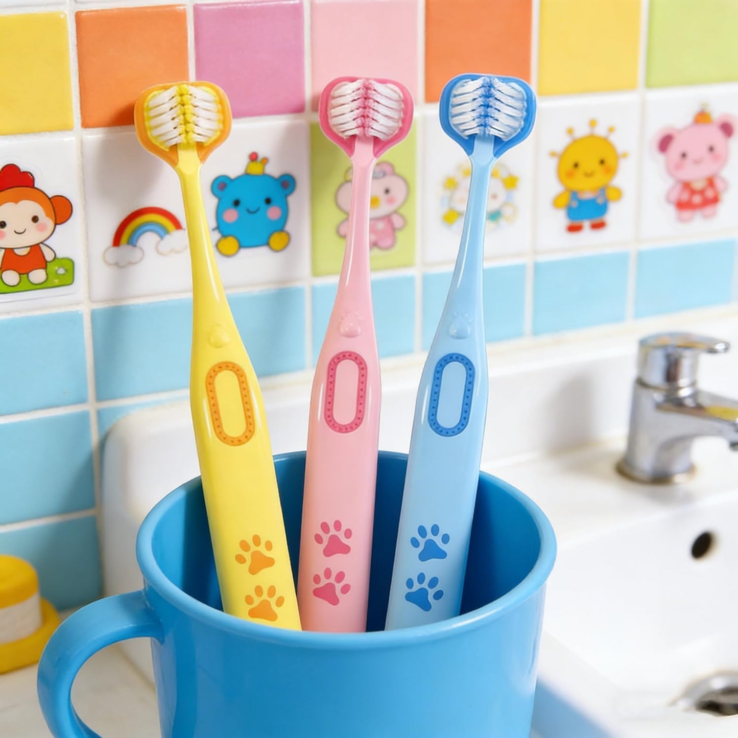SKY-TOUCH Kids Ultra-Soft Toothbrush 3 Pack, Children's soft bristle toothbrush, Easy to hold, Three-sided brush head, Suitable for ϲhildren aged 2-8
