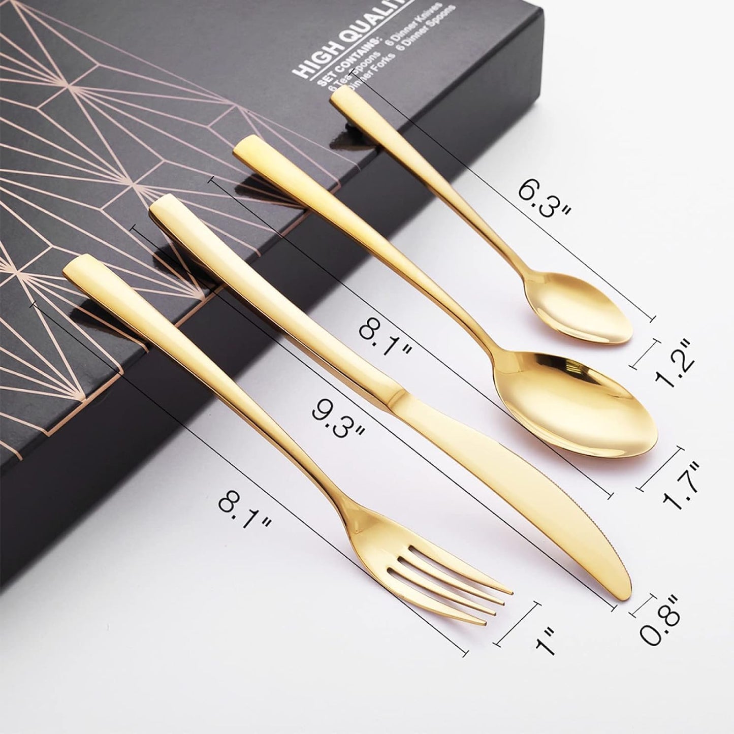 SKY-TOUCH Stainless Steel Cutlery Set 24-Piece Set of Golden Tableware Western-Style Kitchen Tableware Including Spoon, Fork, Knife, Tea Spoon (Golden)