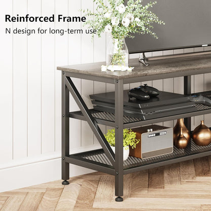 SKY-TOUCH TV Stand : Modern TV Table Wide TV Entertainment Center with Storage Shelves Sturdy Wooden TV Console Table with Metal Frame for Living Room (160 * 40 * 50CM Grey Oak)