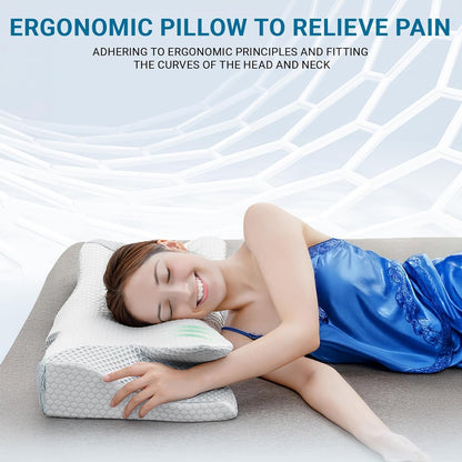 SKY-TOUCH Memory Foam Pillow, Cervical Pillow for Neck and Shoulder, Orthopedic Pillow, Ergonomic Neck Support Pillow for Side/Supine/Prone Sleepers - Removable Pillowcase and Zippered