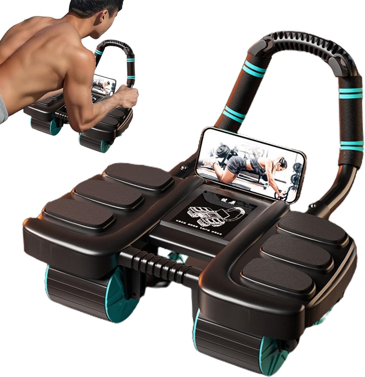 SKY-TOUCH 4-Wheel Automatic Rebound Ab Roller - Ultimate Core Strength Trainer with Elbow Supports, Knee Mat, and Timer for Effective Abs Workouts,36 * 23 * 25cm,Black