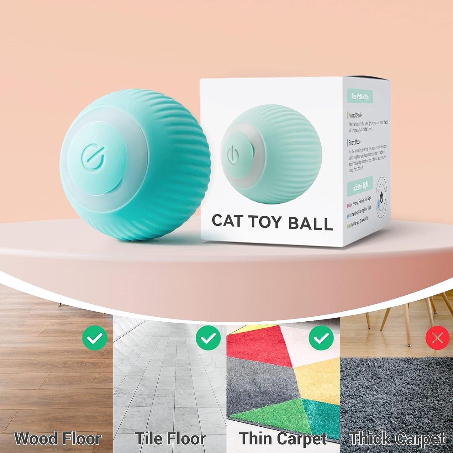 SKY-TOUCH Interactive Smart Cat Ball,Quiet Cat Toys for Indoor Cats Adult Automatic 360° Rotating Kitten Toys,Intelligent Automatic Mobile Ball USB Charging Pet Toy,Fun Gift for Kitten