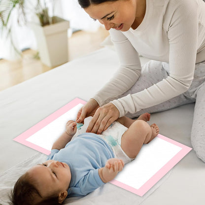 SKY-TOUCH 50 Pieces Baby Disposable Changing Mats,Waterproof Baby Changing Pads, 45x60 cm, Highly Absorbent Leakproof Changing Pad Baby, Ultra soft Diaper Changing Mat Underpads for Baby Pink