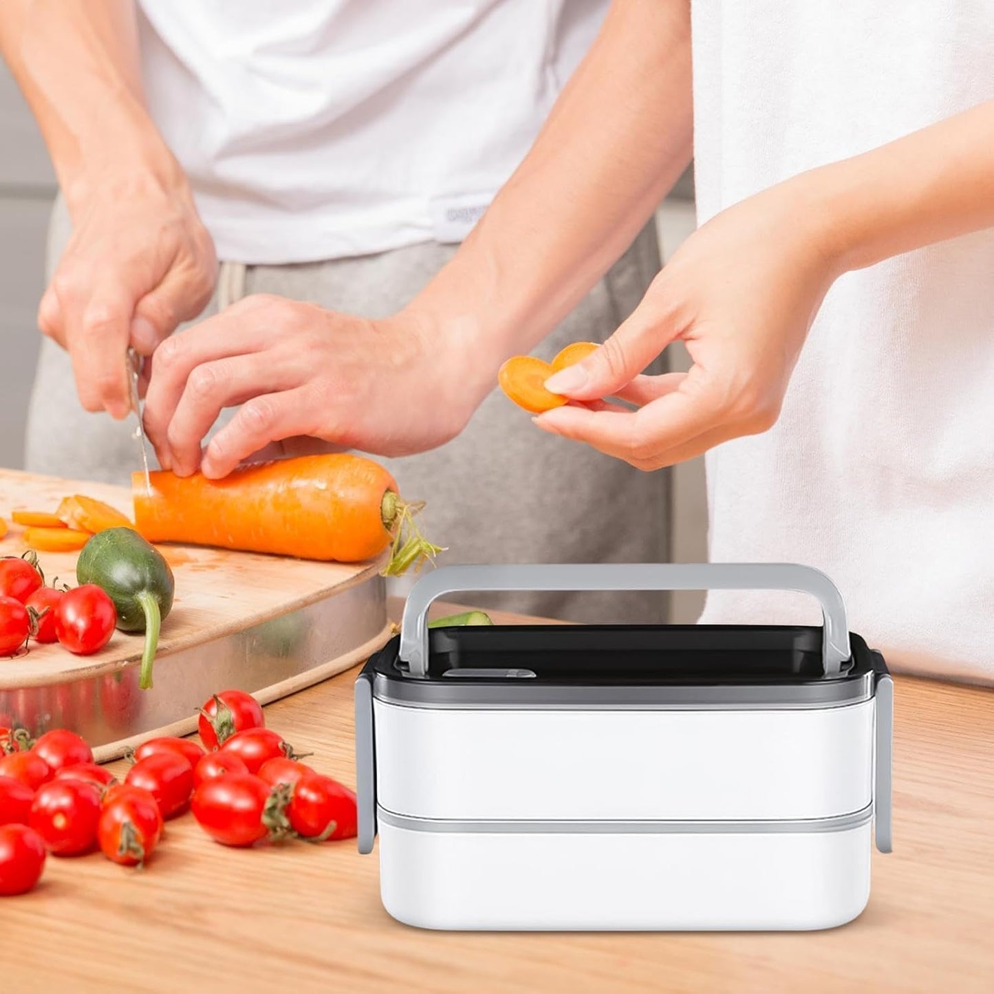 SKY-TOUCH Insulated Lunch Box,Double Layer Stainless Steel Heated Bento Box,Leakproof Lunchbox with Detachable Divider,Microwave Food Safe,with Utensils and Bento Box Bag- BFA Free