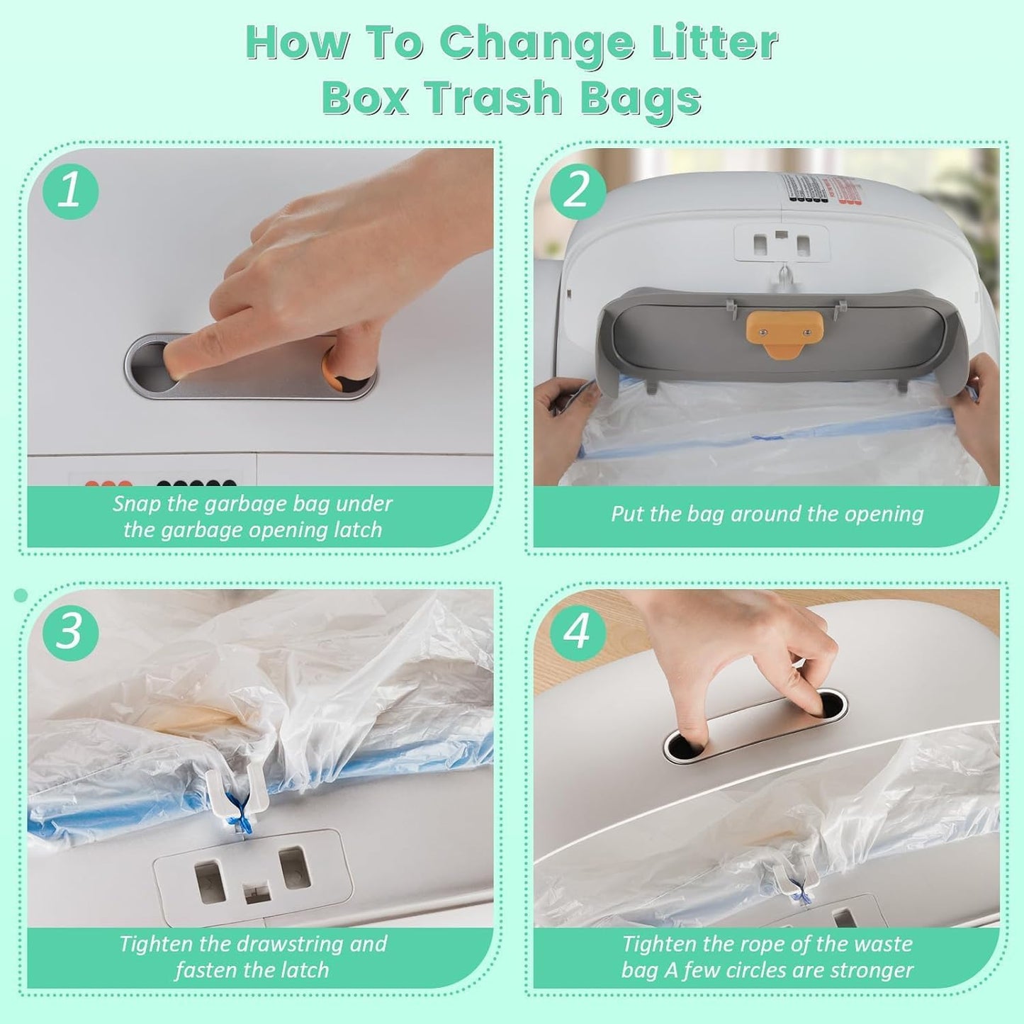 SKY-TOUCH Self-cleaning Cat Litter Box Waste Bags,Extra-Thick Cat Waste Bags for Self-Cleaning Cat Litter Box, Drawstring Cat Litter Liner Box Self Cleaning Trash Bags,45 x 50cm (4 Rolls - 60 count)