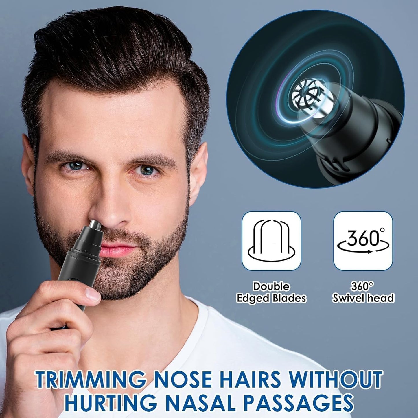 SKY-TOUCH Nose Hair Trimmer, Ear Eyebrow Trimming Tool with Display, Ear Hair Removal Rechargeable Waterproof Easy Cleansing, Dual Edge Blades Razor Painless Ears and Nose Clipper for Man Woman