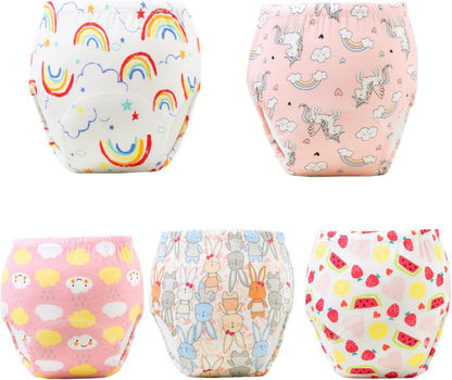 SKY-TOUCH 5PCS Baby Potty Training Pants Cotton, Soft Breathable Potty Training Underwear for 1-3 Years, Highly Absorbent Reusable Diapers for Baby Boys & Girls (M, Boy 8-13kg)