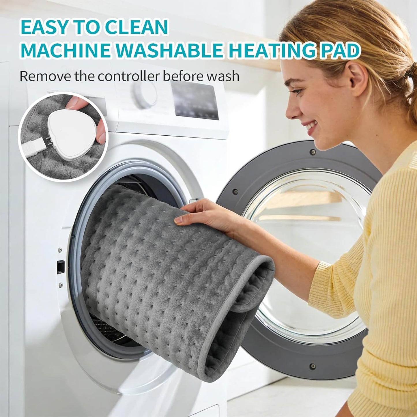 SKY-TOUCH Electric Heating Pad Wrap for Waist & Body, LCD Controller, 9 Heat Levels, 4 Timer Settings, Soft Touch, Fast Heating, Machine Washable - 60x31cm, Ideal for Back, Belly, Legs, & More