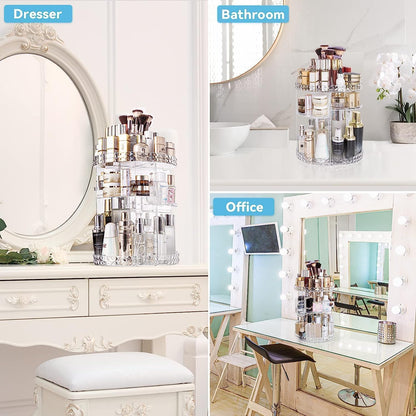 SKY-TOUCH 360-Degree Rotating Makeup Organizer,3-Tier Adjustable Cosmetic Storage Display Box | Transparent Vanity Organizer for Skincare, Fragrance, and Beauty Products | Bedroom,Countertop Organizer