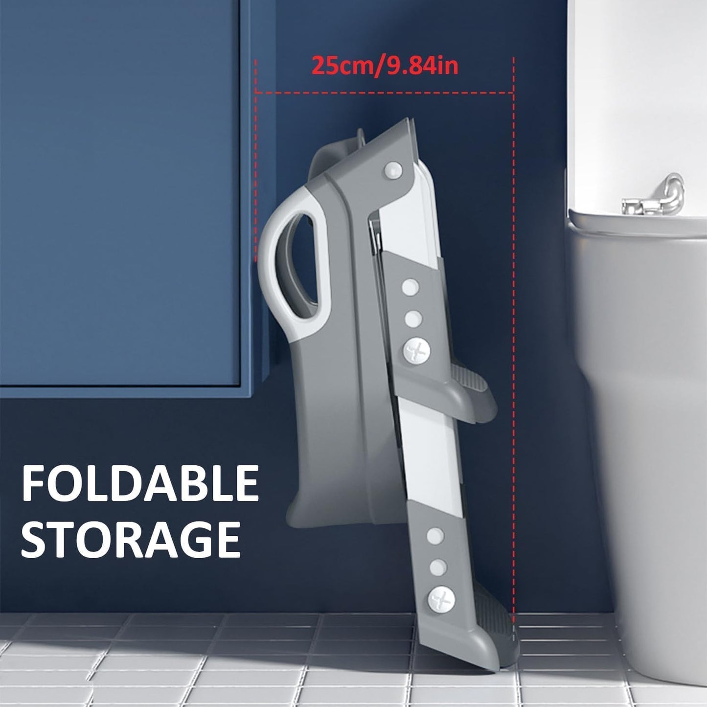 SKY-TOUCH Kids Potty Training Seat with Steps,Adjustable Toddlers Potty Toilet Trainer,Toilet Ladder Seat, Folding Children's Toilet Training with Steps Non Slip & Space Efficient for Boys Girls，Grey