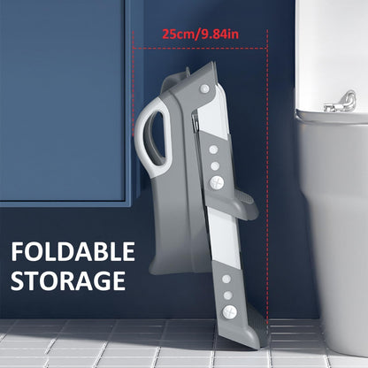 SKY-TOUCH Kids Potty Training Seat with Steps,Adjustable Toddlers Potty Toilet Trainer,Toilet Ladder Seat, Folding Children's Toilet Training with Steps Non Slip & Space Efficient for Boys Girls，Grey