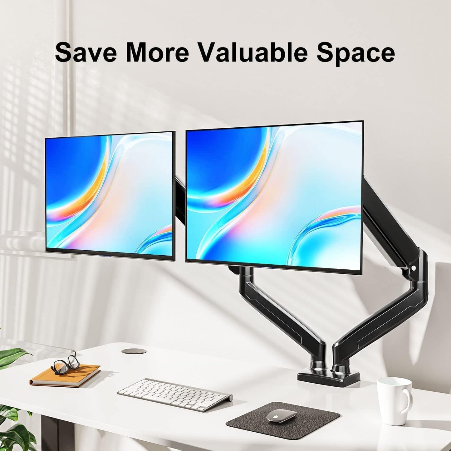 SKY-TOUCH Dual Monitor Stand for 17–32 Inches, Adjustable Gas Spring Dual Arm Mount, Heavy Duty Full Motion Monitor Desk Mount with Clamp & Grommet Base, VESA 75x75/100x100, Holds up to 10kg per Arm