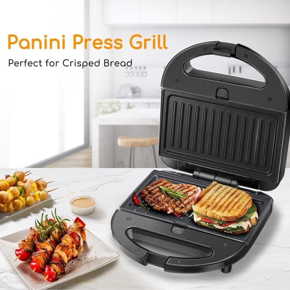 SKY-TOUCH 3 in 1Sandwich Maker: Portable Waffle Maker Toaster Electric Panini Press Grill Set with Removable Non-stick Plates Indicator Lights Easy Clean Heating Fast (Black 750W)