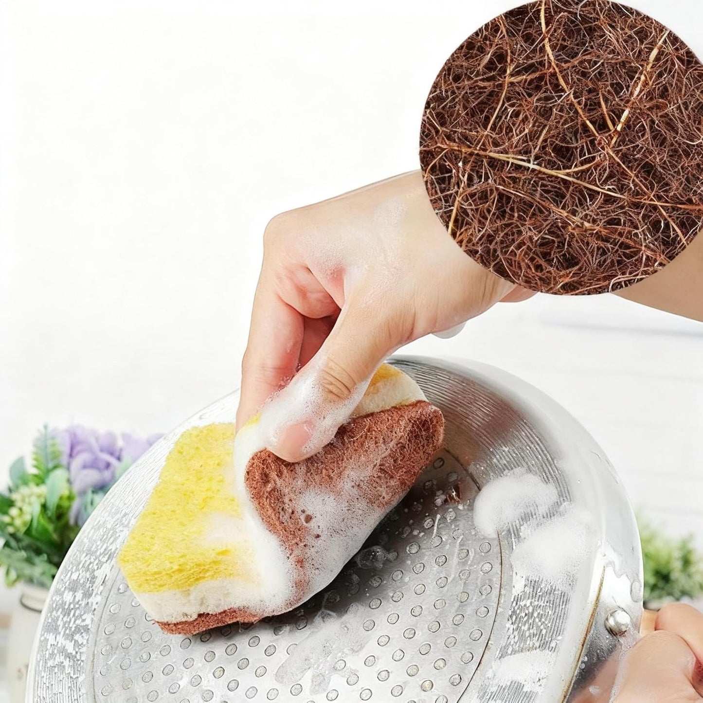 SKY-TOUCH 12 PACK Cleaning Sponges, Natural Jute Pulp & Coconut Fiber Scrubber Sponges for Dishwashing, Pot Scrubbing, and Kitchen Cleaning, Eco-Friendly, Durable, Multi-Purpose Sponges