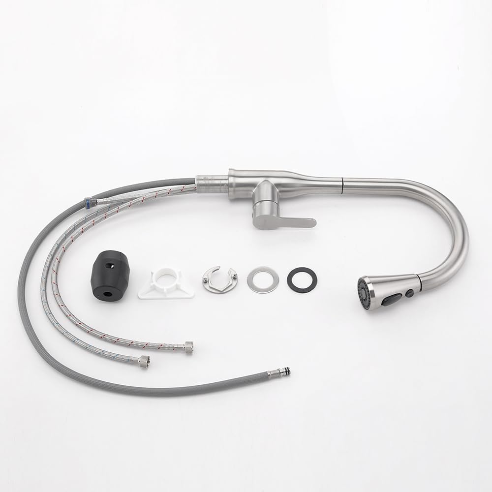 SKY-TOUCH Kitchen Faucet Tap with Pull Down Sprayer,3 Spray Mode High Pressure Kitchen Faucet for Kitchen - Stainless Steel Sink Mixer Tap,80CM water inlet pipe