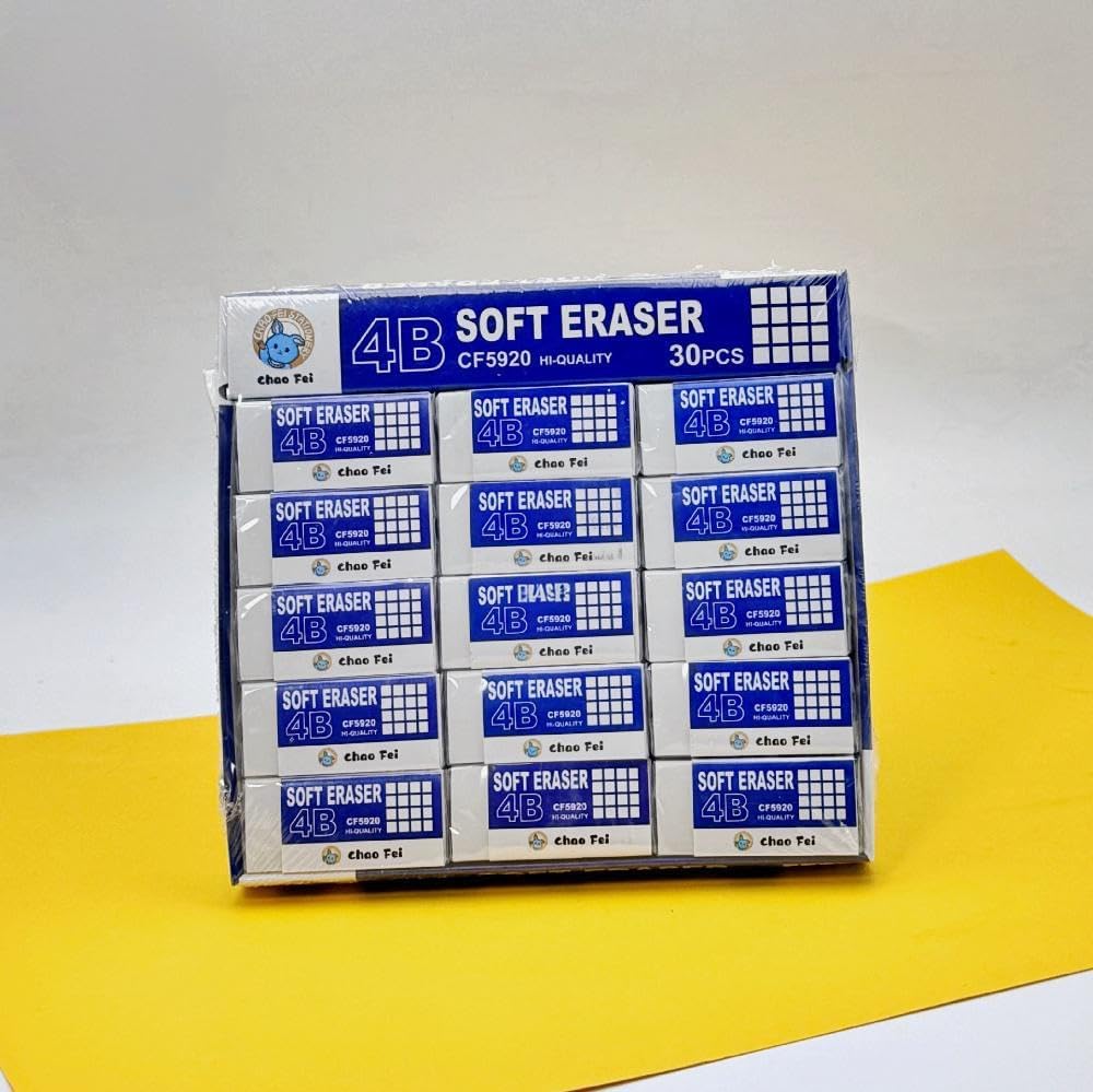 SKY-TOUCH 30PCS 4B Soft Eraser for Students & Artists, Clean Erasing for Exams & Sketching, PVC Rubber, Minimal Shavings, Ideal for Drawing & Writing