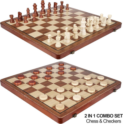 SKY-TOUCH Magnetic Wooden Chess Set, Chess Set, Chess Board, Adult Magnetic Set,Classic Handmade Game Board,Portable and Folding Game for Kids and Adults,Beginners and Professionals,39 * 39 * 1cm.