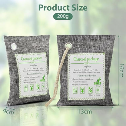 SKY-TOUCH 4 Pack 200g Activated Bamboo Charcoal Bag for Car & Home, Air Purifier, Formaldehyde & Odor Eliminator, Natural Deodorizer, Pet Safe, Dual Use for Home and Car