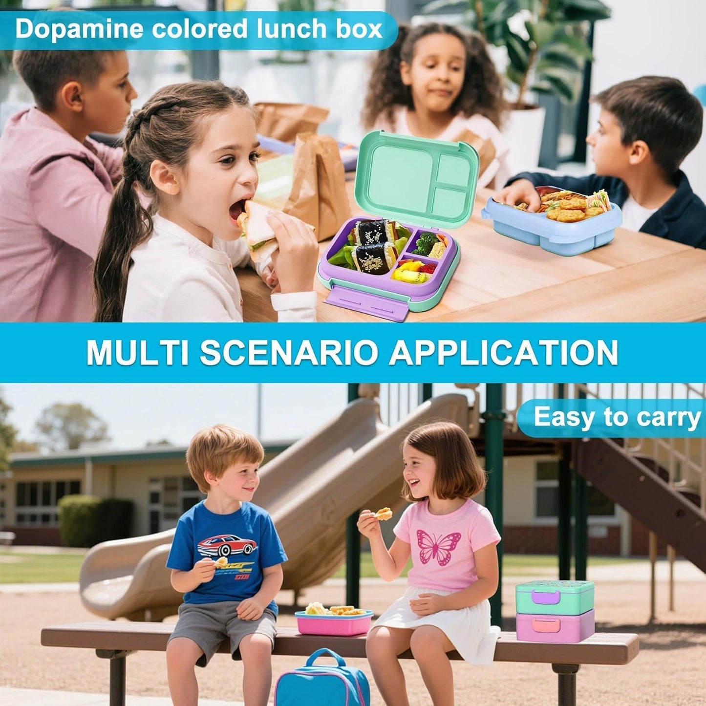 SKY-TOUCH Kids Bento Lunch Box,5-Compartment Leakproof Container with handle Movable Snack Box BPA-Free, Dishwasher & Microwave Safe Utensils Included for Kids/Adults | School, Office & Travel | Pink