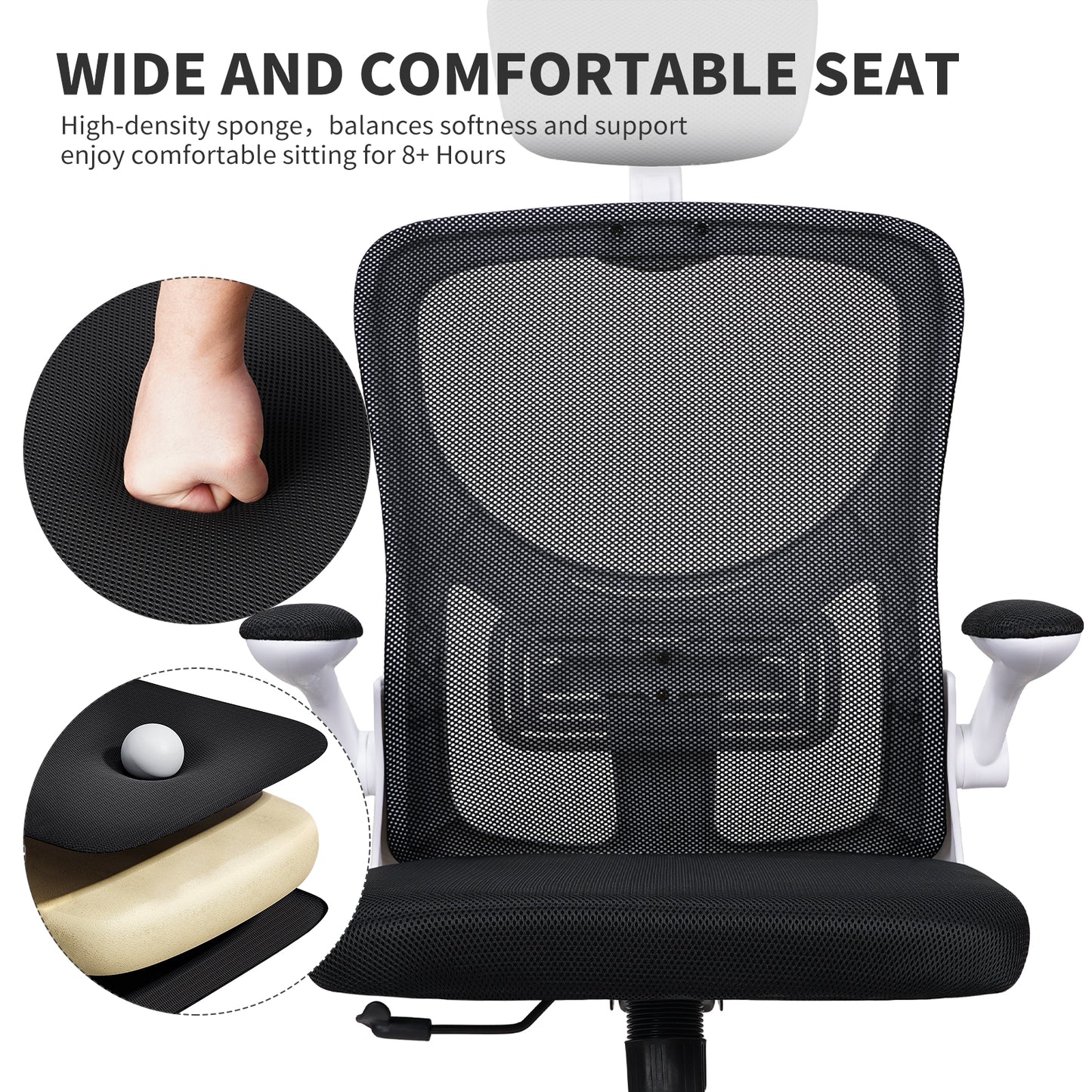 SKY-TOUCH Ergonomic Office Chair,Height adjustable Gaming Chair, Breathable Mesh Design High Back Desk Chair with Flexible Headrest, Swivel Padded Armrest, Lumbar Support, Tit, White