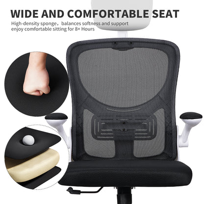 SKY-TOUCH Ergonomic Office Chair,Height adjustable Gaming Chair, Breathable Mesh Design High Back Desk Chair with Flexible Headrest, Swivel Padded Armrest, Lumbar Support, Tit, White