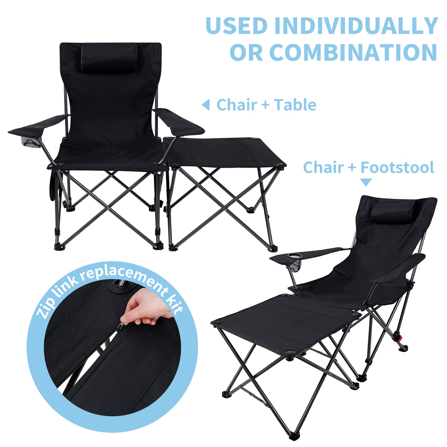 SKY-TOUCH Camping Chair Set, Folding Chair, Portable Camping Chair with Side Pocket & Carry Bag,Camping Couch for Adults, Black