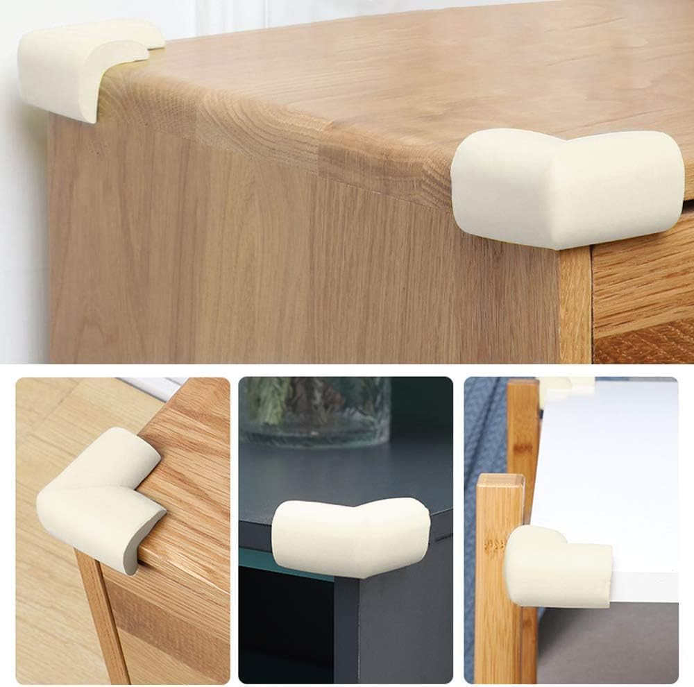 SKY-TOUCH 8 PACK Edge Corner Protector Baby Proofing, Hefty-Fit Heavy-Duty Soft NBR Rubber Foam, Furniture Fireplace Safety Bumper Guard, Off-White, WITH Tape