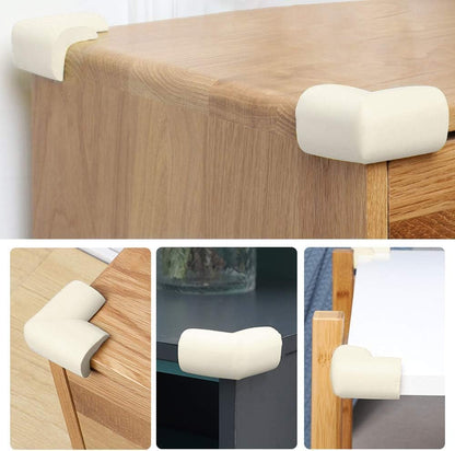 SKY-TOUCH 8 PACK Edge Corner Protector Baby Proofing, Hefty-Fit Heavy-Duty Soft NBR Rubber Foam, Furniture Fireplace Safety Bumper Guard, Off-White, WITH Tape
