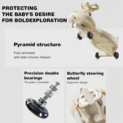 SKY-TOUCH Children's Twist and Swing Car with LED Wheels, Lights and Music, Twist, Spin, and Swing Control, Durable Rocking Car, Ride-On Toy, Suitable for Boys and Girls Ages 3+, Kid's Birthday Gift