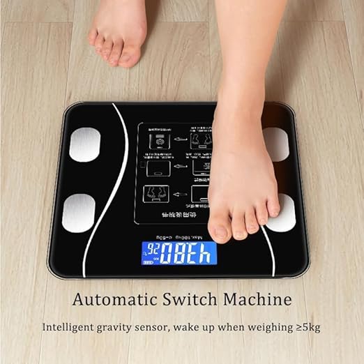 SKY-TOUCH Digital Weight Scale for Body Weight, Digital Scales Accurate with All in One LCD Display, Weight/Body Fat/BMI, Fitness Composition Analysis, Black, lbs/kg, 26x26cm