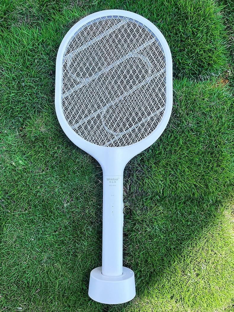 SKY-TOUCH Electric Fly Swatter : Rechargeable Handheld Bug Zapper Dual Modes Mosquito Killer with Purple Mosquito Light for Home Bedroom Kitchen Office Backyard Patio Indoor Outdoor White