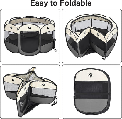 SKY-TOUCH Pet Playpen Portable Dog Pen Foldable Pop Up Cat Play Pen, Oxford Fabric Soft Dog Crate Cage Puppy Pen for Indoors Outdoor Travel,Folding Tent Whelping Box for Indoor, 82x82x59cm, Grey