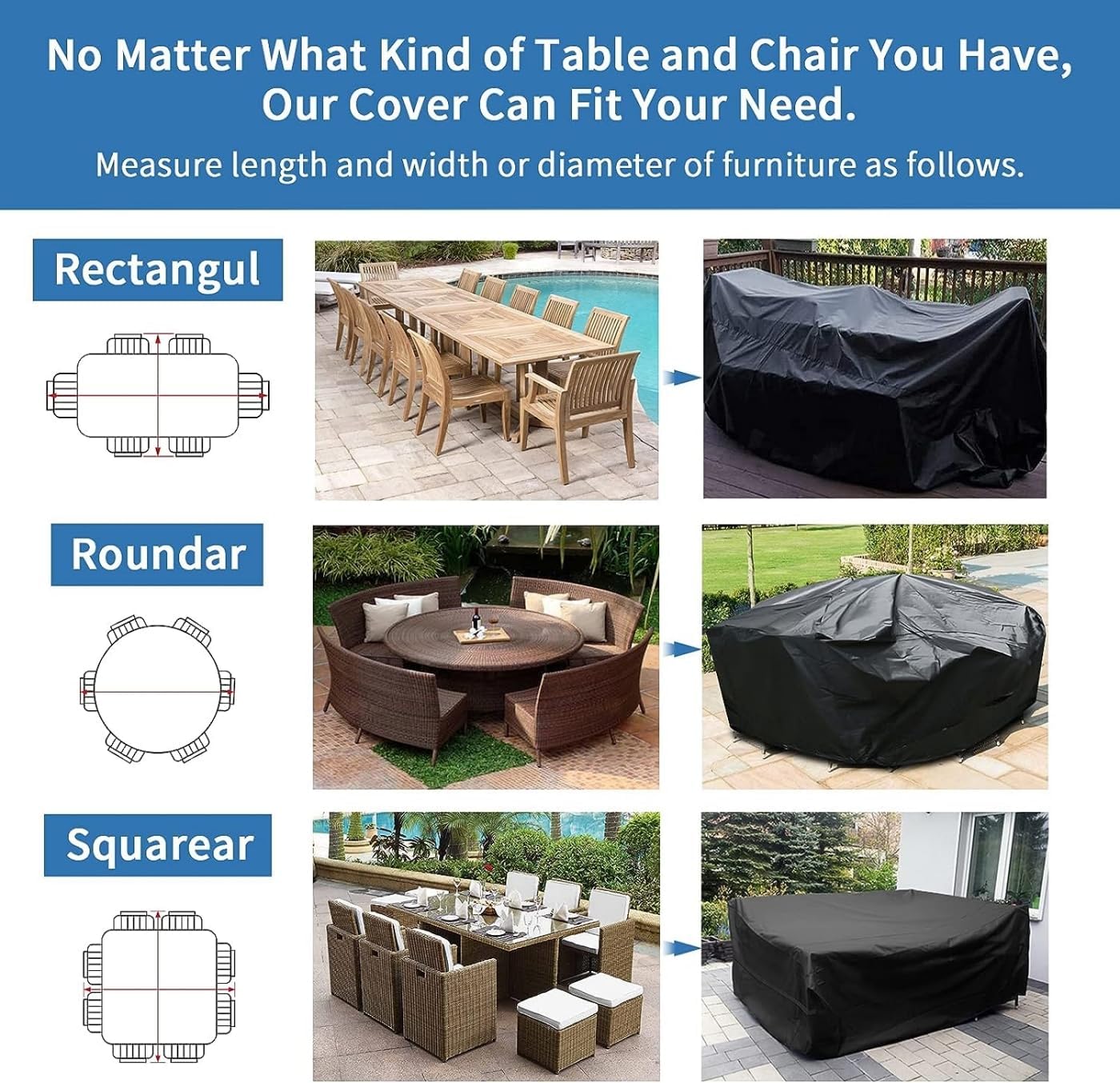 SKY-TOUCH Patio Furniture Cover, Garden Furniture Set Cover Waterproof, Outdoor Table and Chair Set Covers, Heavy Duty Oxford Fabric Furniture Covers Dust Proof Anti-UV