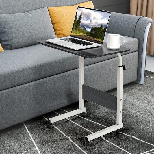 SKY-TOUCH Laptop Table Height Adjustable,Mobile Laptop Stand Coffee Table Side Table,Movable Portable Adjustable Notebook Stand With Wheels For Sofa, Bed, Balcony, Garden, 60X40Cm, Brown