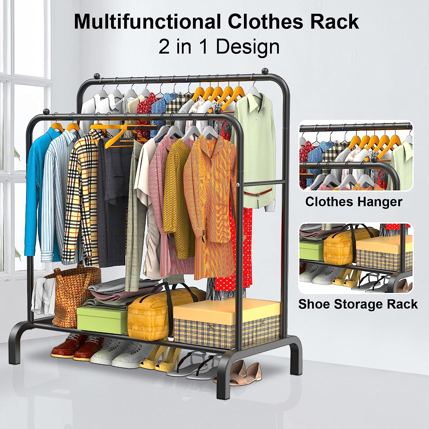 SKY TOUCH Multipurpose Clothing Garment Rack with Bottom Shelves Metal SKY TOUCH UAE