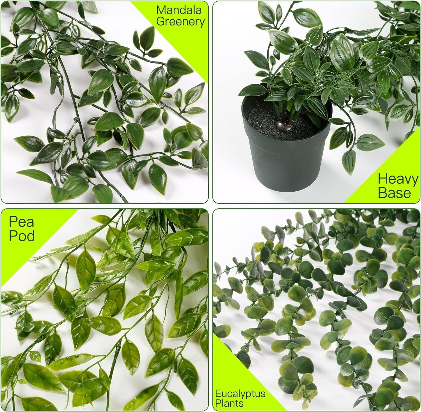 SKY-TOUCH 3Pack Potted Artificial Plants Set, Potted Artificial Green Plants Including Datura, Eucalyptus, And Black Peas Set IIn Pot Plants, For Office Fake Foliage Pendant Plant Home Decor