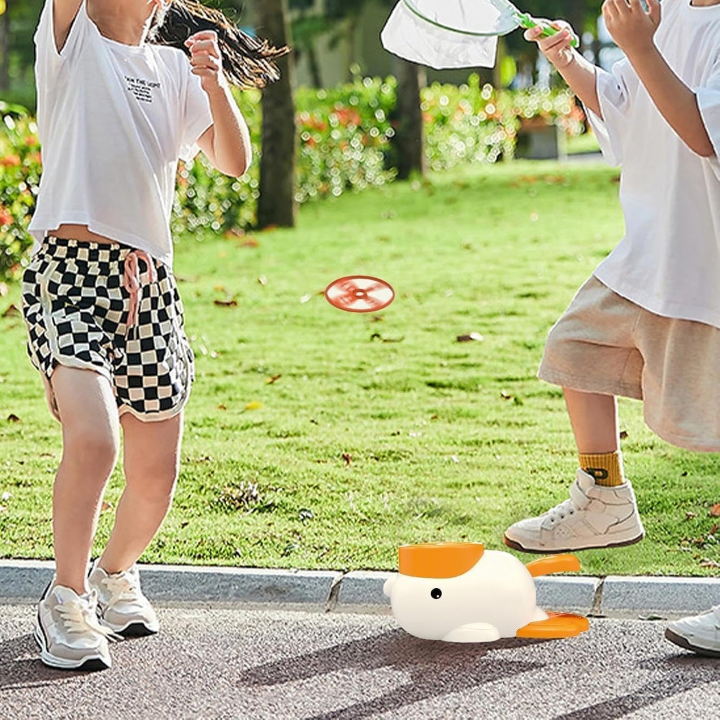 SKY-TOUCH Flying Disc Toy Rocket Launcher for Kids Ages 3-8,Duck Catch Game,Pop-up Frisbee Machine,Frisbee Launcher Toy Chase,Indoor and Outdoor Sports,Perfect Kids Birthday Party Gift