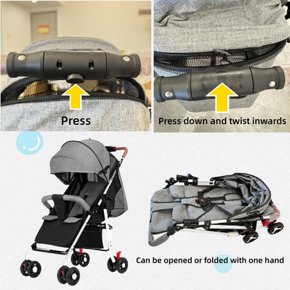 SKY-TOUCH Lightweight Travel Stroller, Foldable Baby Stroller With Large Storage Basket, Multi-Position Recline, Convenient One-hand Fold, Comfortable & Lay Flat (Grey)