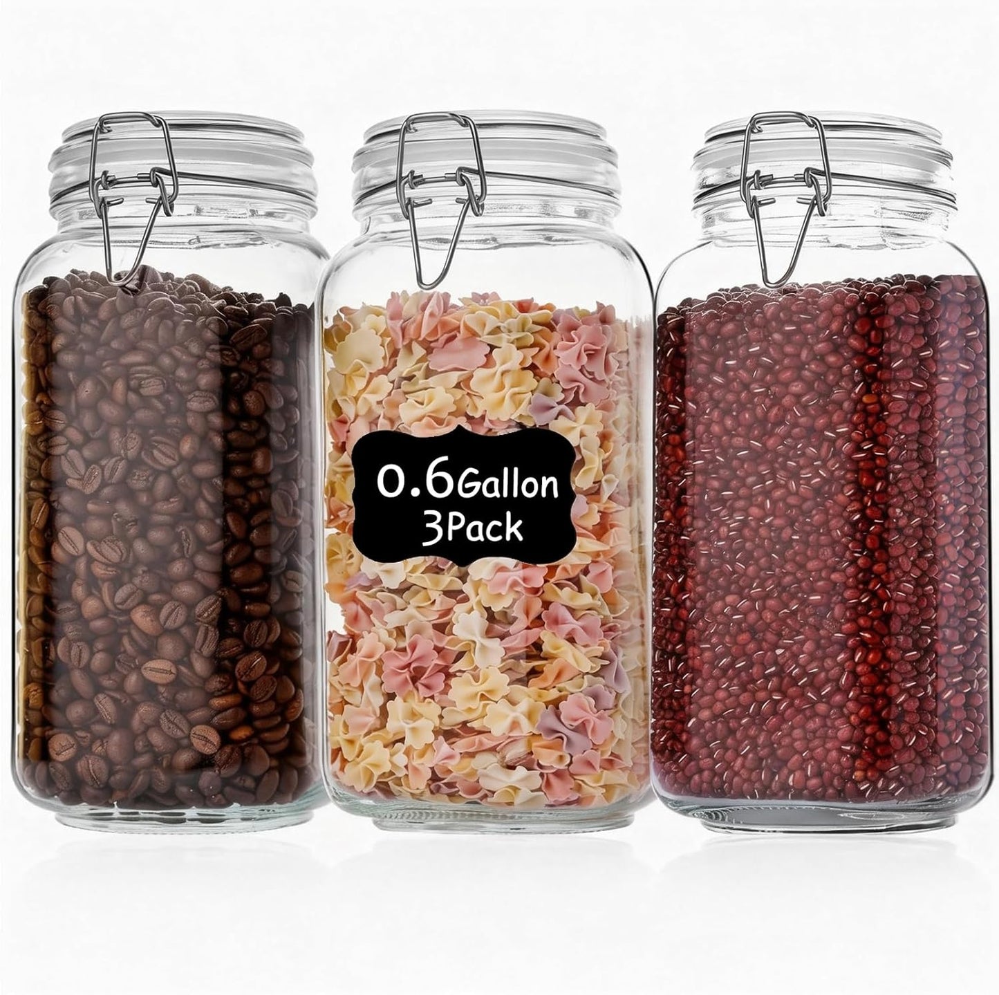 SKY-TOUCH Square Glass Jars with Airtight Lid, Wide Mouth Mason Jars with Clamp Lids,Glass Sealed Jars with Air Tight Lids, Best for for Flour, Cereal, Beans, Pasta and Canning