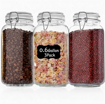 SKY-TOUCH Square Glass Jars with Airtight Lid, Wide Mouth Mason Jars with Clamp Lids,Glass Sealed Jars with Air Tight Lids, Best for for Flour, Cereal, Beans, Pasta and Canning