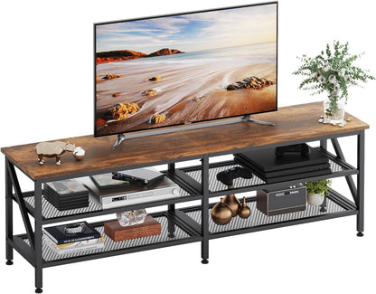 SKY-TOUCH TV Stand : Modern TV Table Wide TV Entertainment Center with Storage Shelves Sturdy Wooden TV Console Table with Metal Frame for Living Room (160 * 40 * 50CM Tiger Wood)