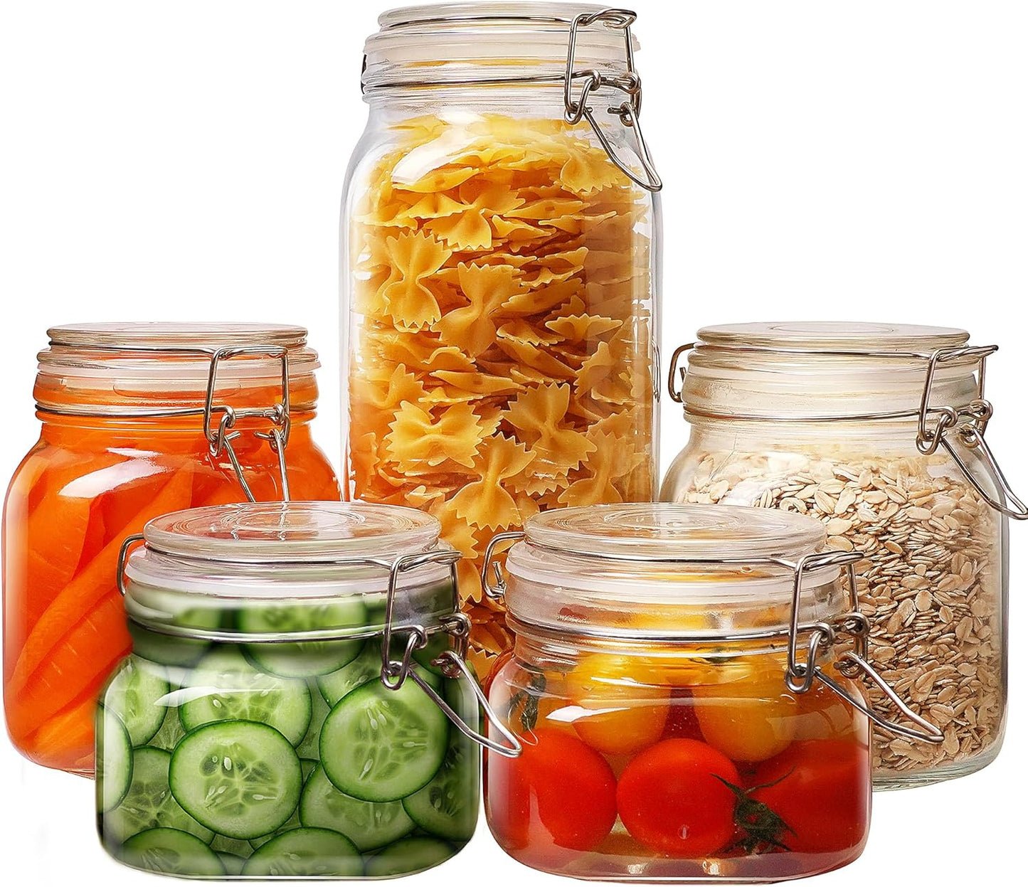 SKY-TOUCH Square Glass Jars with Airtight Lid, Wide Mouth Mason Jars with Clamp Lids,Glass Sealed Jars with Air Tight Lids, Best for for Flour, Cereal, Beans, Pasta and Canning