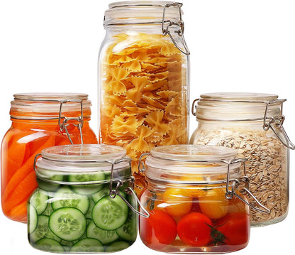 SKY-TOUCH Square Glass Jars with Airtight Lid, Wide Mouth Mason Jars with Clamp Lids,Glass Sealed Jars with Air Tight Lids, Best for for Flour, Cereal, Beans, Pasta and Canning