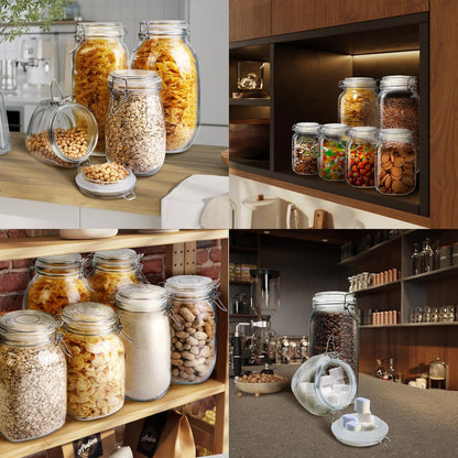 SKY-TOUCH Square Glass Jars with Airtight Lid, Wide Mouth Mason Jars with Clamp Lids,Glass Sealed Jars with Air Tight Lids, Best for for Flour, Cereal, Beans, Pasta and Canning