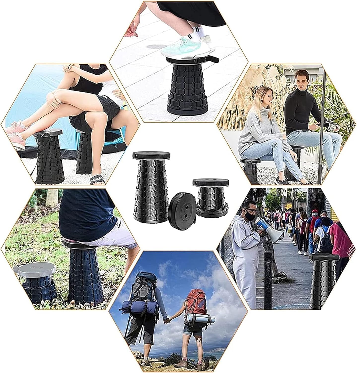 SKY-TOUCH Portable Telescopic folding Camping Stool,Load 400lbs, Retractable Adjustable Height Collapsible Stool, Lightweight Plastic Stool Indoor Outdoors Camping Hiking Travel BBQ Fishing (Black)