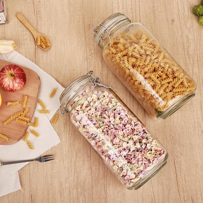 SKY-TOUCH Square Glass Jars with Airtight Lid, Wide Mouth Mason Jars with Clamp Lids,Glass Sealed Jars with Air Tight Lids, Best for for Flour, Cereal, Beans, Pasta and Canning