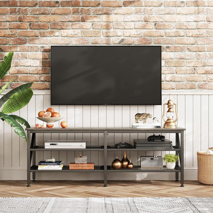 SKY-TOUCH TV Stand : Modern TV Table Wide TV Entertainment Center with Storage Shelves Sturdy Wooden TV Console Table with Metal Frame for Living Room (160 * 40 * 50CM Grey Oak)