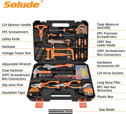SKY-TOUCH 82 pcs Tool Set,General Household Hand Tool Kit,Hand Tool Sets with Solid Carrying Tool Box Carbon Steel Hardware for Daily Home Repair
