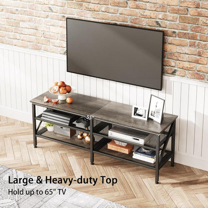 SKY-TOUCH TV Stand : Modern TV Table Wide TV Entertainment Center with Storage Shelves Sturdy Wooden TV Console Table with Metal Frame for Living Room (160 * 40 * 50CM Grey Oak)