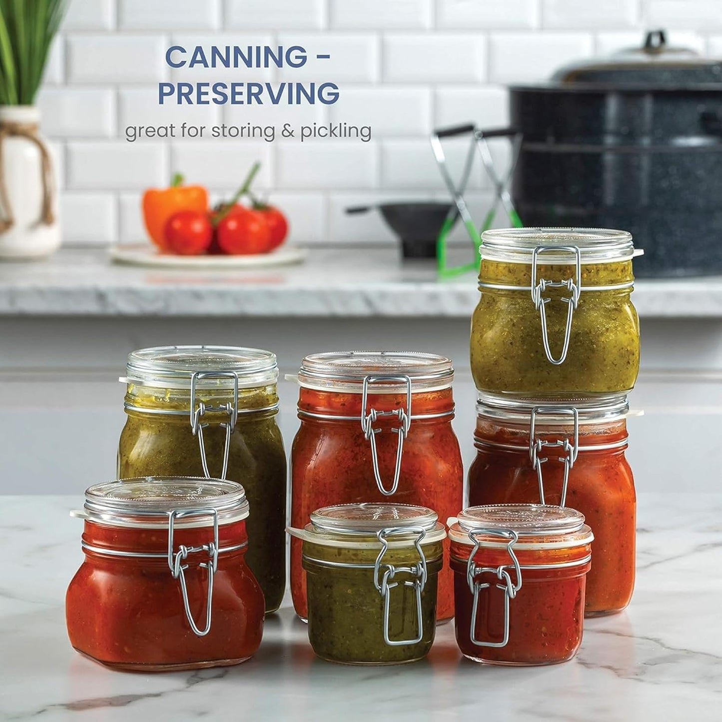 SKY-TOUCH Square Glass Jars with Airtight Lid, Wide Mouth Mason Jars with Clamp Lids,Glass Sealed Jars with Air Tight Lids, Best for for Flour, Cereal, Beans, Pasta and Canning
